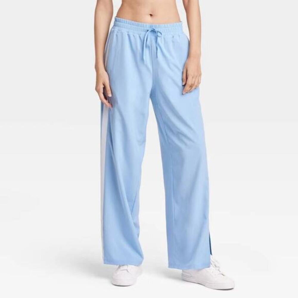 JoyLab Women's Piped Mid Rise Split‎ Hem Track Pants Light Blue Size XXL